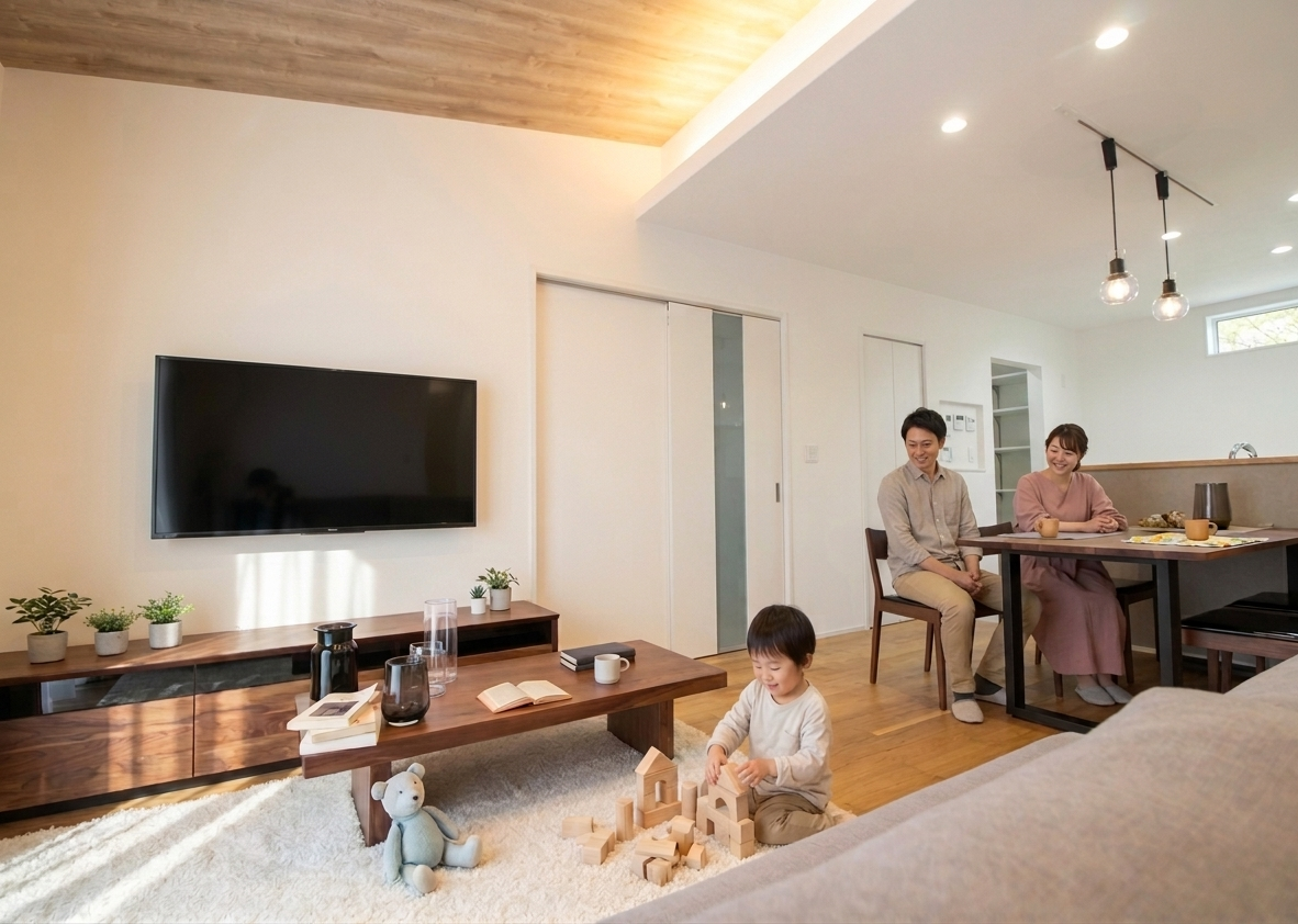 停電時の明るいリビング